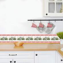 1 Roll Romantic Self-Adhesive Wallpaper Border, Pink & White Floral Pattern, Peel And Stick Border Trim, 4.72 X 118.11 Inch, Waterproof Home Decor, Removable Border Sticker, Concealer Strip, For Kitchen Door Frames Mirror Edges, Bohemian Room Decor
