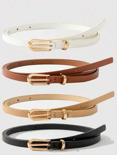 4 piezas Cinturón delgado de mujer de Navidad de cuero de PU y aleación, cinturón de mezclilla de moda, decoración versátil para vestidos, regalo para novia, familia, compañeros de clase