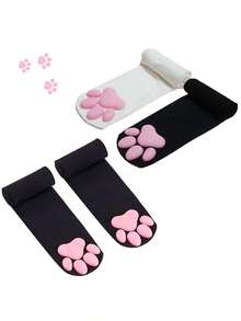 1/2 Pair Cat Paw Thigh High Socks 3D Toe Bean Stockings Cosplay Socks For Women Performance Party Wear - Đen + Trắng - Xem 6