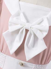 Girls' Sailor Collar Bowknot Sweet School Style Long Dress, Spring/Autumn