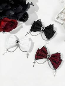 1 pezzo Accessorio per capelli da donna in stile gotico scuro, con fiocco in pizzo e croce, fermaglio per capelli a coccodrillo, adatto per abbigliamento gotico, occasioni festive e qualsiasi evento, regalo ideale per la migliore amica, pinze per capelli, fermagli per capelli, Molletta per capelli, fermagli per capelli