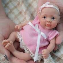 7 Inch Reborn Baby Doll , Silicone Doll Girl , Mini Realistic Newborn Baby Dolls Silicone Full Body With Feeding Accessories ﻿ - Pink - View 6