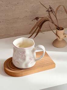 1/2件创意可爱陶瓷杯，手绘蝴蝶结图案，不对称杯身，办公休闲瓷茶杯，家用早餐杯，下午茶饮具，实用陶瓷器皿 - 彩色 - 查看 4