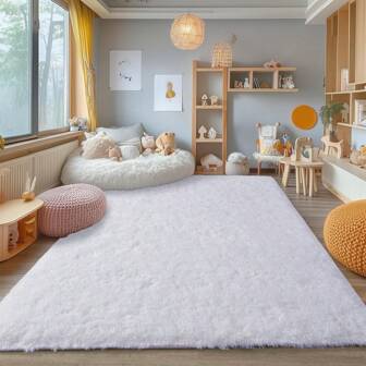 1pc Luxurious White Fluffy Plush Area Rug, 4.5cm Thick, Soft Non-Slip Carpet For Living Room, Bedroom, Bathroom, Balcony, Kitchen, Outdoor, All Season Machine Washable, Home Decor