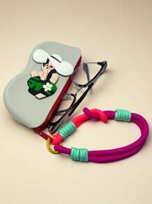 硅胶拉链眼镜盒，可收纳眼镜和眼镜布，卡通女孩贴纸硅胶材质，带挂绳，适合旅行和便携使用，防尘太阳镜收纳盒，防水防震，专为眼镜和普通眼镜设计，防止灰尘进入，适合作为礼物，母亲节礼物，节日礼物送给女儿、女友、妻子 - 彩色 - 查看 6