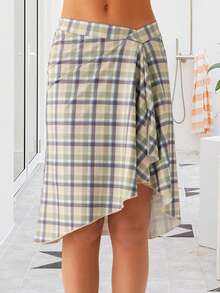 Women Y2k Low Rise Striped Maxi Skirt Asymmetrical Low Waist Ruffle Long Skirts Vintage Coquette A-Line Skirt - 彩色 - 查看 2