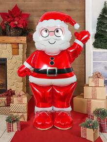 1pc/3pcs Christmas Balloon Set, Extra Large Santa Claus Foil Balloon, Mini Christmas Gift Box, Mini Christmas Red Candy Cane Foil Balloon, Suitable For Christmas Party Decoration, Santa Claus Christmas Balloon Decoration, Christmas Decoration, Holiday Party, Room, Winter Themed Birthday Decoration