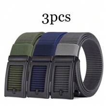 3 piezas Cinturón de lona con hebilla automática de moda para hombres, cinturón minimalista multiusos para aventuras al aire libre, regalo para padre/novio, accesorios de otoño-invierno, adecuado para adolescentes, jóvenes, hombres, uso casual, al aire libre, atlético, vacaciones, regalos de graduación, cumpleaños, uso diario, Halloween, casual, negocios, calle, bohemio, occidental, al aire libre, regalo para hombres, esposo, novio, padre, papá, Navidad