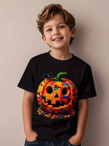 Halloween Theme Printed Fashionable And  Soft And Comfortable Casual T-Shirt, Suitable For Both Men And Women - 黑色 - 查看 1