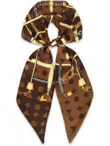 59 Silk Like Scarf Women's Fashion Square Neck Satin Scarfs Bag Hair Scarves 59 * 5.9" - Fs011-đen-đỏ-xám-ca rô - Xem 9