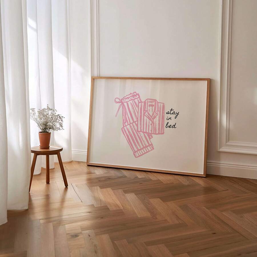 1幅粉色宅家主题墙画，卧室装饰画，帆布油画，可爱女孩海报，适合内向宅女，卧室、客厅、公寓、宿舍装饰，送给她的礼物，可选带框或不带框。 - 彩色 - 查看 1
