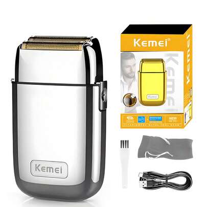  畅销的 Kemei KM-TX1 USB 充电式电动剃须刀，金属机身剃须刀和修剪器，男士往复式电动剃须刀