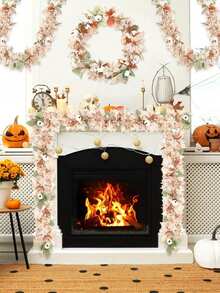 1pc Autumn Maple Leaf Decor, Autumn Maple Leaf Pumpkin Berry Wreath, Home Wedding Fireplace Farm Harvest Decor, Indoor Outdoor Porch Decoration, Thanksgiving, Christmas Decor