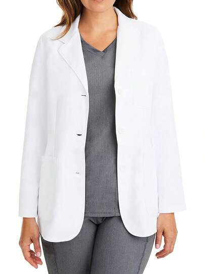 Women's Long Sleeve Clinic Lab Coat, Multi-Pocket White Coat For Doctors, Long Sleeve White Coat For Oral Plastic Surgery Lab Coat