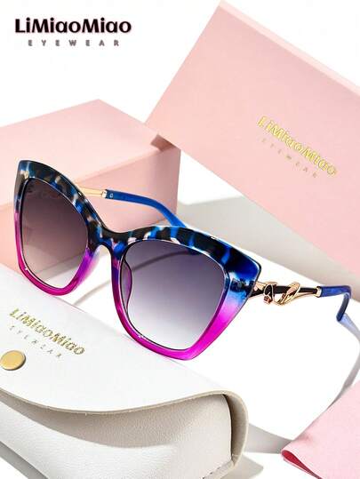 LiMiaoMiao 1pc Cat Eye Fashion Fashion Glasses, Y2K Stylish Eyewear, Holiday Gift With Glasses Case And Cleaning Cloth, Unisex