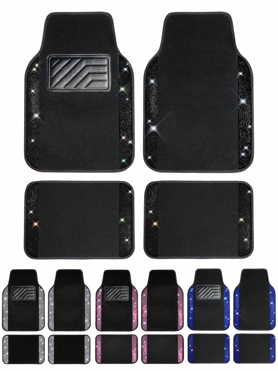 4PCS/2PCS Bling Diamond Car Floor Mats – Sparkling Crystal Rhinestone Design With Glitter Finish | Anti-Slip PVC Heel Pad, Waterproof & All-Weather Protection | Universal Fit For Front & Rear Rows, Compatible With Cars, SUVs, Trucks | Full Set Carpets For Interior Protection, Stylish Car Interior Accessory - 款式A - 查看 1