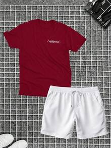 Conjunto Camiseta Algodão + Short Tectel Masculino Adulto Novidade HL - bordô - Visão 2