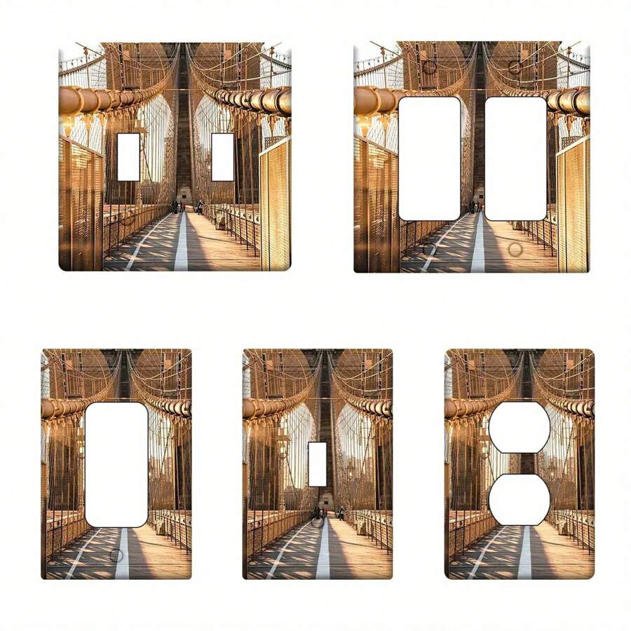 1pc Switch Plate Cover - Brooklyn Bridge New York Design, Modern Minimalist & Warm Hues, Single/Double Pole Switches & Rocker Outlet Compatible, Easy  Installation, Decorative Electrical Outlet Cover For Home & Office Decor