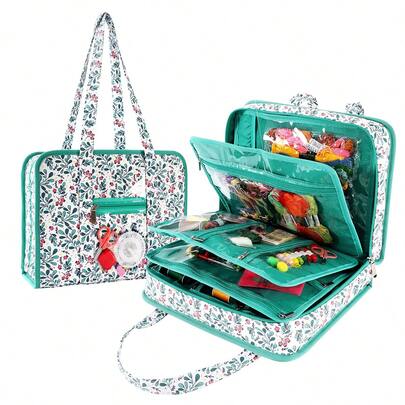 Borsa portaoggetti per cucito e hobby di grande capacità, organizer da viaggio con tasche trasparenti e manici, adatto per maglieria, uncinetto, arti e mestieri, accessori per cucire, inverno, conservazione del cucito