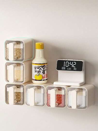 1 pieza Contenedor de especias moderno montado en la pared con 2 a 3 secciones, caja de almacenamiento de estilo de lujo ligero, organizador de cocina para botellas dispensadoras de azúcar, sal y pimienta