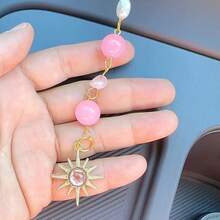 Pingente de Carro Pendurado de Sol, Acessórios de Espelho Retrovisor Boêmio Fofo Pendente de Sol Verde e Dourado, Decoração de Carro Feita à Mão com Cristais e Pedras Curativas, Presentes para Mulheres e Homens