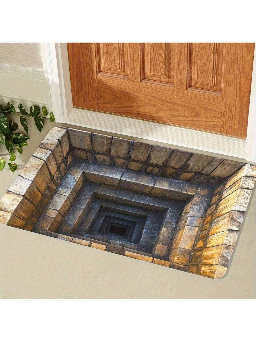1 Piece Of 40 * 60cm Optical Illusion Door Mat - Indoor And Outdoor 2D Flat Welcome Blanket | Machine Washable | Front Door, Entrance, Bedroom Decoration | Essential For Home Decoration - 鏽棕色 - 查看 1