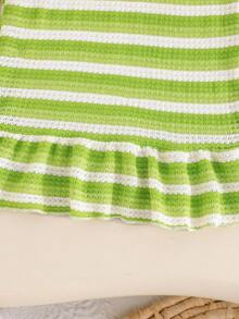 Baby Girls' Summer Striped Sleeveless Dress With Floral Embroidery, Sweet Dress With Crossbody Bag - Green - View 5