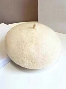 1pc Women's Solid Color Wool Warm Retro Beret Hat, Suitable For Students, Girls, British Style, French Artist, Casual Daily Wear, Autumn/Winter