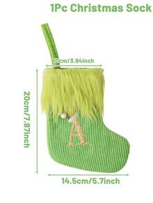 1pc Green Fluffy Christmas Stockings, Christmas Decorations Stocking Socks, Christmas Party Favors Gift Bags, Christmas Hanging Stocking Ornaments With A-Z Alphabet, Christmas Tree Decorations, Christmas Gift Ideas, Christmas Decorations 2025, Christmas Gift Packaging Bags, Christmas Tree Decorations, Home Decor, Room Decor, Winter Festival Fireplace Decor, Christmas Decor, Xmas Party Decor, Christmas Party Supplies