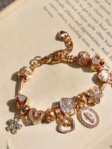 1pc Religious Virgin Mary Charm Bracelet, 1pc Religious Cross Bracelet, 1pc Fashion Sakura DIY Bracelet, 1pc Fashion Heart Lock & Key Bracelet - 金子 - 查看 4