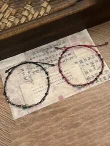 1pc Simple Black Bead Bracelet With Natural Style Black Unisex Bracelet Suitable For Parties, Gatherings, Outdoor Activities - 紅色 - 查看 6