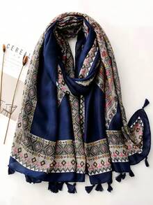 New Rhombus Plaid Artistic Style Square Print Soft Linen Long Scarf Shawl For Sun Protection - Multicolor - View 2