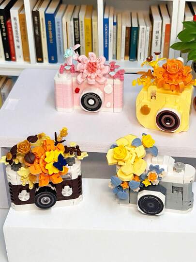 Creative Camera&Flowers Building Blocks Micro Particle Bricks Game Plastic Toys 3D Model Assembly Educational Toys For Kids,Suitable For Home Decorations And Tabletop Ornaments,Birthday Gifts/Halloween/Thanksgiving Day/Christmas Gift/New Year Gifts