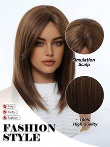 14 英寸优雅长刘海假发 - 深色发根至浅色发梢合成假发，适合女士日常派对、假日旅行、高密度合成耐热假发，适合日常派对、自然性感简约休闲运动学院风角色扮演耐热假发或节日派对日常佩戴、万圣节圣诞节礼物、送给女朋友的礼物、送给女朋友的礼物 - 棕色 - 查看 8
