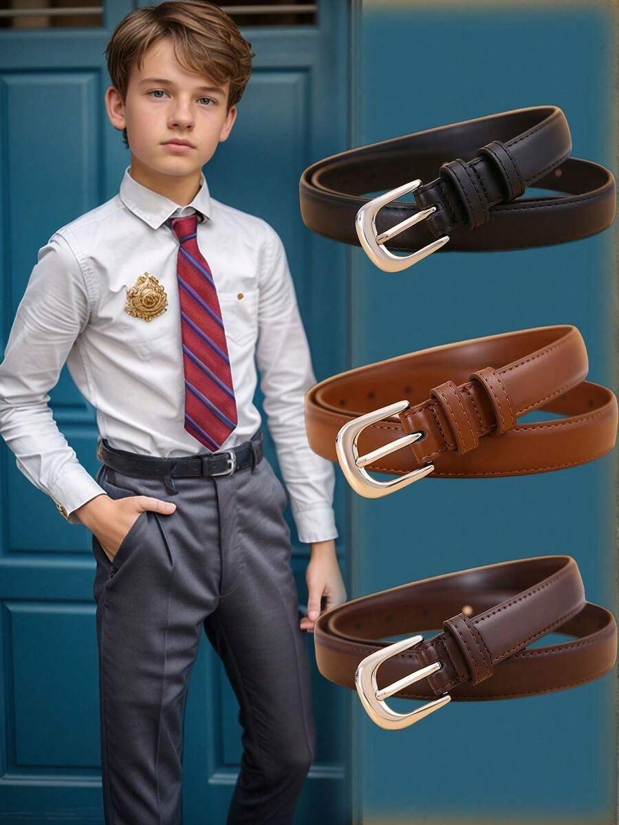 新品上市 1 件青少年组合细腰带，优质 PU 材质，边缘切割设计，牛仔裤和连衣裙的完美装饰配饰，返校礼物，适合男孩和女孩 - 彩色 - 查看 1