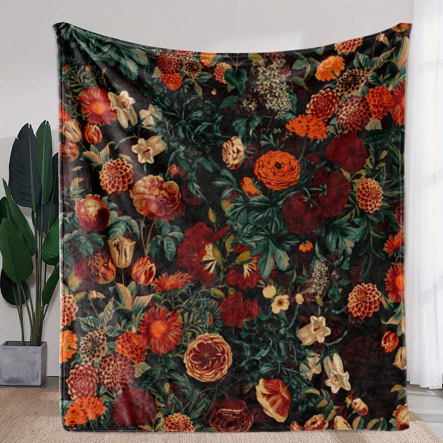 A Comfortable Bohemian Vintage Wildflower Blanket,Super Soft Flannel Printed  Blanket,As Birthday Gifts, Family, Wedding, Souvenir Blankets, Polyester Blankets Suitable For All Seasons, Washable, Machine Washable, Lightweight, Breathable, Comfortable, Warm, Unique, 280gsm For Him, Her Personalized Ideal Gifts For Her, Him, Family, Boyfriend, Girlfriend, Father, Family, Mother, Lover, Daughter, Son, Grandfather, Grandmother, Teacher,Doctor, Nurse,Friend, Classmate, Pet.Perfect Nap, Camping, Travel, Home, Daily Life, Office Decoration, Birthday, Anniversary, Valentine's Day, Thanksgiving, Graduation Season,Christmas, Halloween, Mother's Day, Father's Day, Wedding, New Year Gifts ,Sofa,Bed,Car,Bedroom,Living Room,Office,  Outdoor Camping, Beach,Wall Decoration - 多色3 - 查看 1