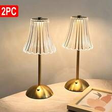 2-Piece Set Of Vintage Crystal Dimmable LED Table Lamps, Geometric Desktop Lighting, Three-Color Dimmable USB Charging, Suitable For Bedroom Atmosphere, Living Room, Office, Reading And Relaxation, Indoor Bedside Ambient Light, Bedroom, Holiday And Sports Themes, Optional Single Pack - 2 PC - View 1
