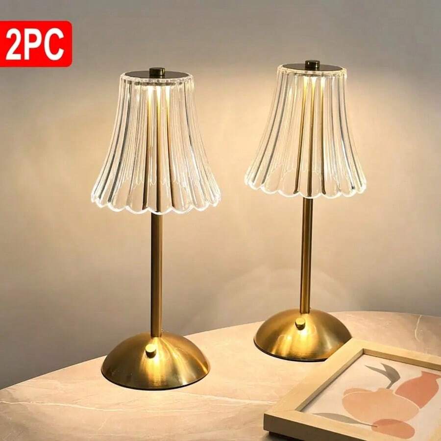 2-Piece Set Of Vintage Crystal Dimmable LED Table Lamps, Geometric Desktop Lighting, Three-Color Dimmable USB Charging, Suitable For Bedroom Atmosphere, Living Room, Office, Reading And Relaxation, Indoor Bedside Ambient Light, Bedroom, Holiday And Sports Themes, Optional Single Pack - 2 PC - View 1