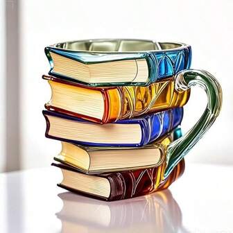 1/2pcs Painted Book Stacking Coffee Mug, Unique Book-Shaped Coffee Cup