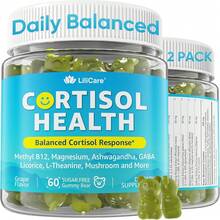 Cortisol Gummies Women & Men, Sugar Lower Cortisol Supplements/ Magnesium, Ashwagandha, Mushroom, L-Theanine, Rhodiola, Vitamin B6 B12 Cortisol, Relax, Sleep Support Vegan 2 Pack