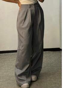 Wide Leg Tailored Pantolon Pants - Gris - Ver 3