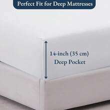 Fitted Sheet Double, White - Pre-Washed, Deep Pocket 14 Inch (35 Cm) - Easy Care - Soft Brushed Microfibre Fabric - Shrinkage And Fade Resistant - Bottom Sheet