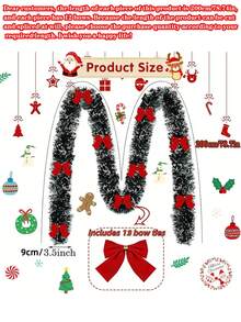 2m Ghirlanda natalizia con 12 fiocchi, ghirlanda artificiale per camino, mensola, scale, decorazione interna/esterna, senza elettricità o piume, realizzata in materiale plastico, adatta per la decorazione della scena della festa di Natale a casa