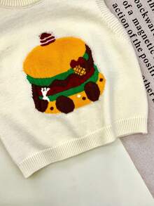 WUHUANG YIYI Baby Girl Cute Cartoon Hamburger Pattern Solid Color Knit Vest Loose Slip-On For Outing, Autumn - Beige - View 4