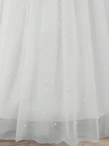 Girls' Elegant Backless Bow Pearls Mesh Sleeveless Maxi Dress, Suitable For Flower Girl, Birthday Party, Stage Performance, Wedding, Prom, Graduation, Christmas