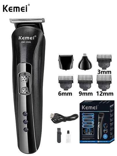 Kemei KM-1506 Tondeuse électrique professionnelle pour hommes, Ensemble tondeuse électrique 3-en-1, Rasoir électrique, Tondeuse à cheveux et barbe, Accessoires pour la barbe, Ciseaux de coupe sans fil rechargeables, Convient pour les voyages et les salons de coiffure, Cadeau d'Halloween