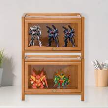 Teal Bamboo Curio Cabinet With Acrylic Doors - Modern Bedroom/Living Room Display Stand For Figures & Decor (23.6x12.6x15.75 Inch) - Multicolor - View 5