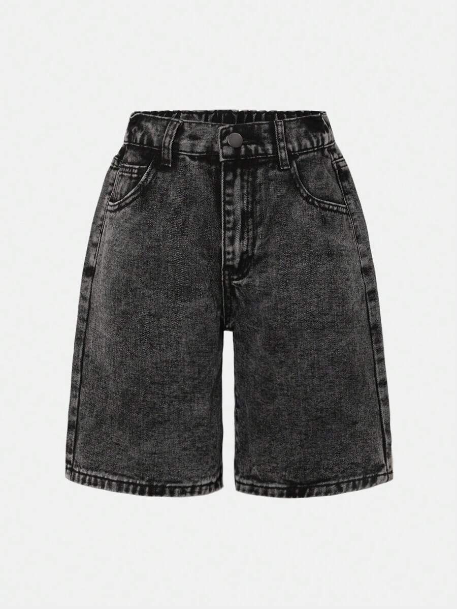 Teen Girl 20th Century Retro Vintage Washed Denim Cargo Pants With Pockets, Loose Fit Jeans Shorts/Long Pants - Medium Wash - View 1