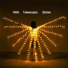 LED Glowing Angel Wings With Retractable Rod - Belly Dance Luminous Wings, Suitable For Valentine's Day Party/Concert Performance/New Year Decoration | Women Belly Dance Props With Flexible Rod - Shawl - View 6