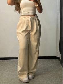 Wide Leg Tailored Pantolon Pants - beige - Ver 3
